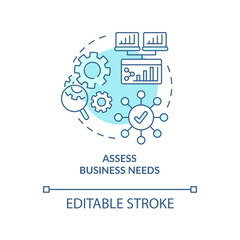 Wall Mural - Assess business needs turquoise concept icon. Selecting best CMS abstract idea thin line illustration. Business website. Isolated outline drawing. Editable stroke. Arial, Myriad Pro-Bold fonts used