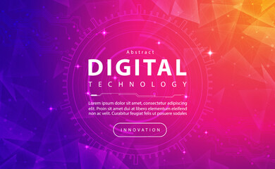 digital technology banner pink orange background concept, technology light purple effect, abstract t