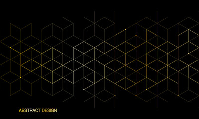 Wall Mural - The graphic design elements with isometric shape golden blocks. Vector illustration of abstract geometric background