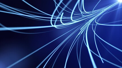 Digital data flow stream - abstract computer generated blue background. Glowing lines represent concept of fiber optic cable. Seamless loop animation.