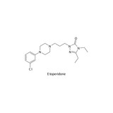 Fototapeta Paryż - Etoperidone molecule flat skeletal structure, SARI - Selective serotonin reuptake inhibitor class drug used in depression treatment. Vector illustration on white background.