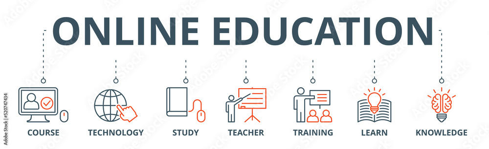 Online education banner web icon vector illustration concept with icon ...