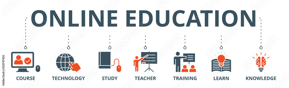 Online education banner web icon vector illustration concept with icon ...