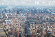 Aerial panoramic helicopter city view of Upper Manhattan, Midtown and Downtown, New York, USA. Technologies and education concept. Academic research, top ranking university, hologram