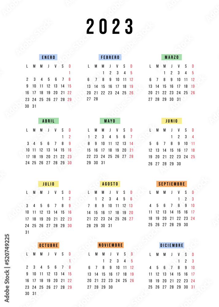 Spanish calendar 2023 year. Vector stationery calendar week starts ...