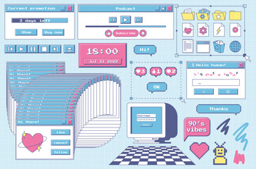 Wall Mural - a set of user interface design elements in 80s, 90s retro style. old computer aesthetics. vintage no