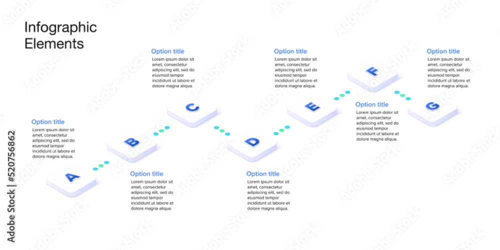7 Process Business process chart infographics with 7 step cubes. Cubic corporate ...