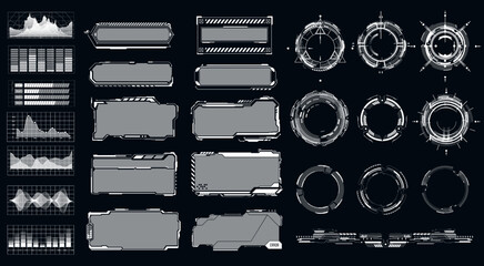 Fototapete - Retro hud frame. Digital futuristic ui game digital forms,  modern user interface elements, control panel. Hud interface icons vector illustration set. Circle and rectangular shape borders.