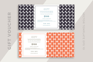 Trendy discount coupon or certificate template with artistic geometric pattern. Modern creative gift card mockup. Clean and simple vector editable background with sample text. EPS10