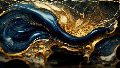 Aufkleber - Raster illustration of luxury abstract liquid art paint in alcohol ink technique, mixture of black pastel colors, waves and gold swirls. 3D render raster background for business and advertising	
