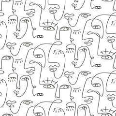 one line drawing abstract face seamless pattern