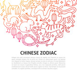 Fototapeta Pokój dzieciecy - Chinese Zodiac Line Concept. Vector Illustration of Outline Design.