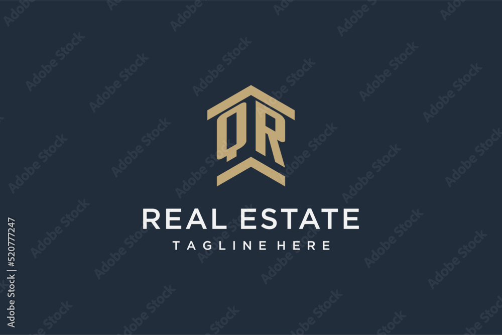 Initial QR logo for real estate with simple and creative house roof ...