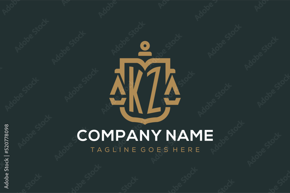 Initial KZ logo for law firm with luxury modern scale and shield icon ...