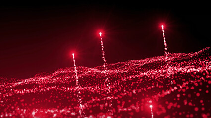 Wall Mural - Flying through a galactic cosmos with glowing stars. Motion. Red celestial nebula constellation and star field.