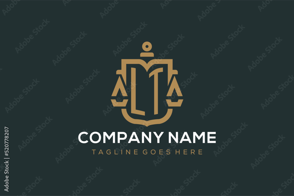 Initial LT logo for law firm with luxury modern scale and shield icon ...