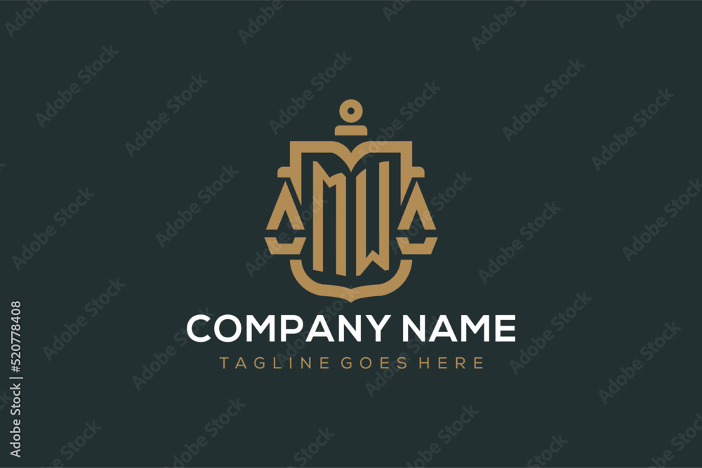 Initial MW logo for law firm with luxury modern scale and shield icon ...