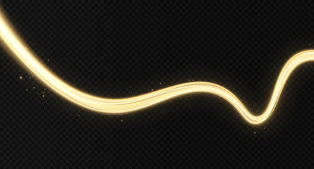 Shiny color gold wave design element. Golden wave with gold glitters effect on black background.