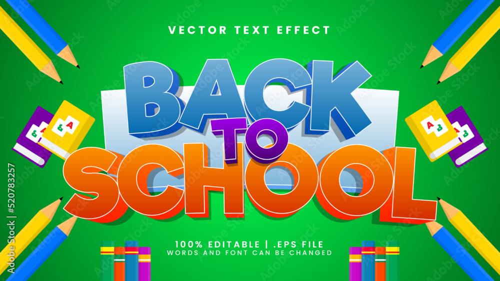 Back to school 3d editable text effect with doodle Stock Vector | Adobe ...