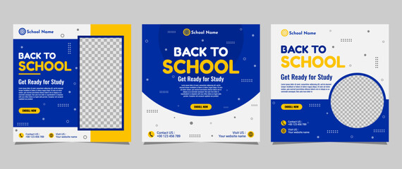 Wall Mural - Back to school social media post template design. For web ads, postcard, card, business messages, discount flyers and big sale banners