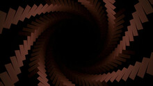 Abstract Spiral Shaped Pattern With Spinning Bricks On A Black Background. Design. Slowly Rotating Colorful Industrial Whirl.