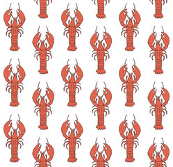 Wall Mural - Vector seamless pattern of hand drawn doodle sketch colored lobster isolated on white background