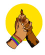 © Cultura Creative - Close-up of interlaced hands with rainbow bracelet, illustration