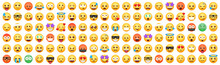 Big Set Of 120 Emoticon Smile Icons. Cartoon Emoji Set. Vector Emoticon Set
