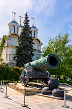 Tsar Cannon And Patriarshy Cathedral In Moscow Kremlin, Russia