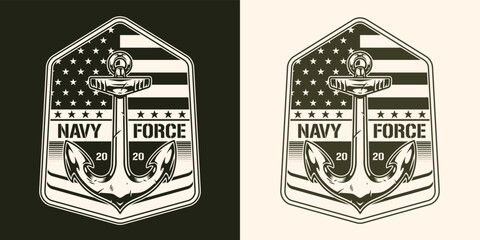 Poster - NAVY forces label vintage monochrome