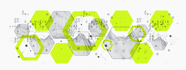 Aufkleber - Modern science or technology abstract background using hexagonal shapes. Wireframe spot surface illustration. Vector.