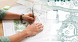 © Pixel-Shot - Collage with male landscape designer working in office and project plan
