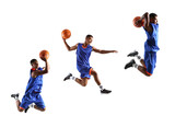 Set of young African-American basketball player on white background