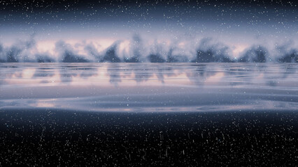 Wall Mural - 3d landscape of sea and starry sky. design. beautiful landscape of sea and cloudy horizon with starr