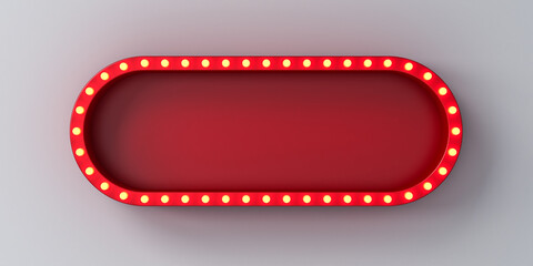 Aufkleber - Retro long billboard or blank signboard with glowing yellow neon light bulbs isolated on white wall background with shadow 3D rendering