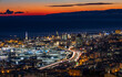 GENOA (GENOVA), ITALY, JANUARY 10, 2022 - Aerial view of the city of Genoa (Genova) at dusk, Italy.