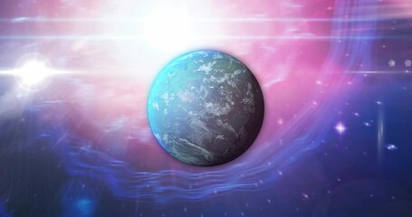 Sticker - animation of blue planet over pink and blue space with stars