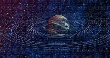 Sticker - animation of navy planet in black space with binary code