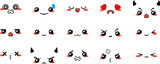 Fototapeta Młodzieżowe - Various Cartoon Emoticons Set. Doodle faces, eyes and mouth. Caricature comic expressive emotions, smiling, crying and surprised character face expressions