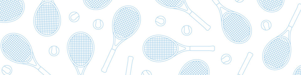 banner, background with tennis rockets and balls - vector illustration