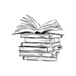 © Elala 9161 - Stack of books isolated on white, Hand Drawn Sketch Vector illustration.