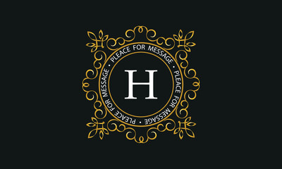 Wall Mural - Luxury background of golden color and letter H. Template for design elements of ornament, label, logotype