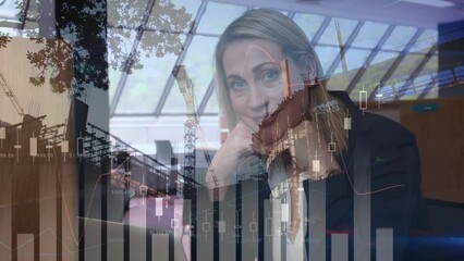 Canvas Print - Animation of financial data processing over caucasian businesswoman