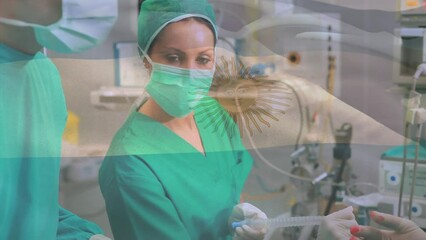 Canvas Print - Animation of argentina national flag over surgeons using scalpel on patient in operating room