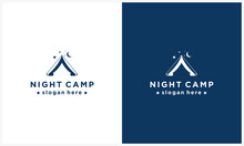 Night Camping Logo Design Template, Night Camp Symbol With Stars And Moon Symbol