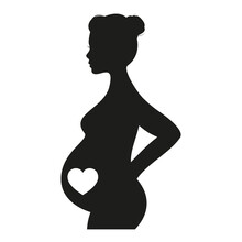 Pregnant Woman Heart Icon. Heart And Pregnancy Care Vector Illustration