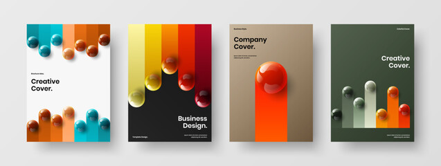 Wall Mural - Unique realistic balls company identity layout composition. Vivid journal cover A4 design vector illustration collection.