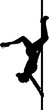 Silhouette of a female pole dancer performing a butterfly, wearing heels and a bolero jacket