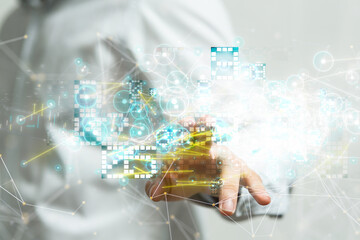 neural network 3d illustration. big data and cybersecurity