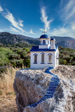 Small greek church on rock near zia, kos island, greece